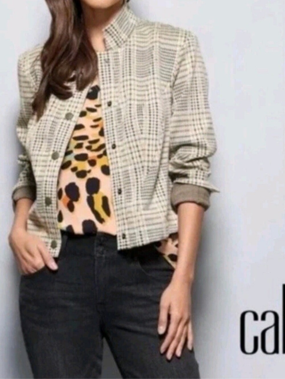 Cabi NWOT Travel Jacket Blazer 4498 Multi Beige Gold Plaid Cropped Blazer Large